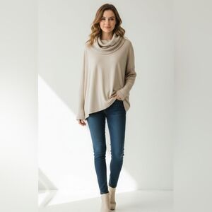 Sweater Knit Cowl Neck Pullover Heather Eggshell Beige Size Small NWT